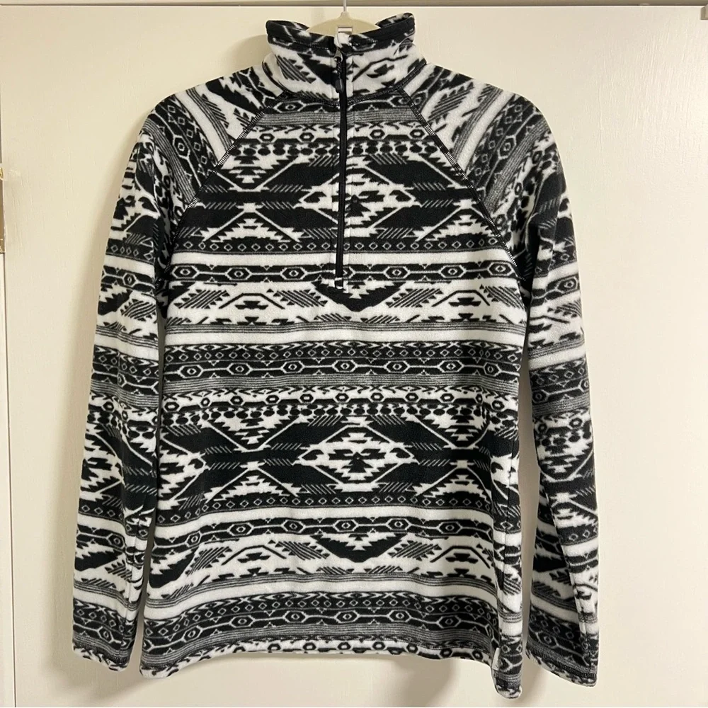 Eddie Bauer Black & White Quarter Zip Pullover Women's Fleece Sweater, Small - Picture 5 of 11